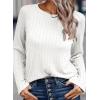imageDokotoo Womens Tops Long Sleeve Lightweight Shirts 2025 Fall Fashion Clothing Trendy Tops Crewneck Knit Basic TeeWhite