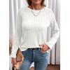 imageDokotoo Womens Tops Long Sleeve Lightweight Shirts 2025 Fall Fashion Clothing Trendy Tops Crewneck Knit Basic TeeWhite