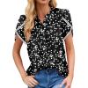 imageDokotoo Womens Tops Summer Casual Boho Floral Print Short Sleeve Half Button Down V Neck Chiffon Blouses ShirtsBlack