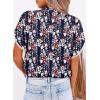 imageDokotoo Womens Tops Summer Casual Boho Floral Print Short Sleeve Half Button Down V Neck Chiffon Blouses ShirtsBlue