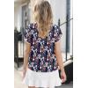 imageDokotoo Womens Tops Summer Casual Boho Floral Print Short Sleeve Half Button Down V Neck Chiffon Blouses ShirtsBlue