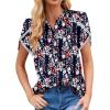 imageDokotoo Womens Tops Summer Casual Boho Floral Print Short Sleeve Half Button Down V Neck Chiffon Blouses ShirtsBlue