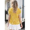 imageDokotoo Womens Tops Summer Casual Boho Floral Print Short Sleeve Half Button Down V Neck Chiffon Blouses ShirtsYellow
