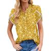 imageDokotoo Womens Tops Summer Casual Boho Floral Print Short Sleeve Half Button Down V Neck Chiffon Blouses ShirtsYellow