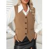 imageDokotoo Womens Vest Dressy Casual VNeck ButtonDown Lined Suit Jacket Waistcoat Versatile VestsBrown