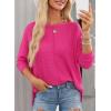 imageDokotoo Womens Waffle Knit Tops 2025 Oversized Long Sleeve Shirts Crewneck Dressy Casual Blouses Fall OutfitsHot Pink