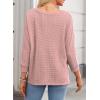 imageDokotoo Womens Waffle Knit Tops 2025 Oversized Long Sleeve Shirts Crewneck Dressy Casual Blouses Fall OutfitsLight Pink