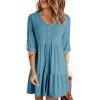 imageDokotoo Dresses for Women 2025 Long Sleeve V Neck Knitted Button Down Elastic Waist Ruffle Tiered Mini Dress with PocketsLapis
