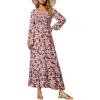 imageDokotoo Fall Dresses for Women 2025 Boho Floral Smocked Empire Waist Square Neck Long Sleeve Button Beach Maxi Dress SundressBlack