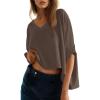 imageDokotoo Summer Shirts 2025 Womens Solid T Shirts for Women Loose Oversized Tops Basic TeeZ Dark Brown