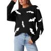imageDokotoo Sweaters for Women Casual Crewneck Long Sleeve Floral Print Cable Knit Pullover Sweater TopsY Black1