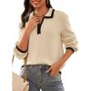 imageDokotoo Sweaters for Women Fashion Long Sleeve Lapel Collar V Neck Casual Knit Color Block Pullover Sweater Jumpers TopsApricot
