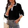 imageDokotoo Sweaters for Women Fashion Long Sleeve Lapel Collar V Neck Casual Knit Color Block Pullover Sweater Jumpers TopsBlack