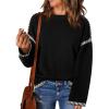 imageDokotoo Sweaters for Women Fashion Solid Crewneck Loose Fit Long Sleeve Contrast Cable Knit Pullover Sweater Jumper TopsBlack