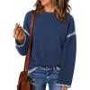 imageDokotoo Sweaters for Women Fashion Solid Crewneck Loose Fit Long Sleeve Contrast Cable Knit Pullover Sweater Jumper TopsBlue