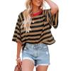 imageDokotoo Tops for Women Striped 2025 Fashion T Shirts for Women Color Block Crewneck Design Loose Basic TeeA Brown Stripe