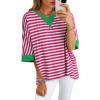 imageDokotoo Tops for Women Striped 2025 Fashion T Shirts for Women Color Block Crewneck Design Loose Basic TeeRose Stripe