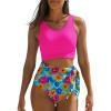 imageDokotoo Womens 2 Piece Swimsuit Scoop Neck Sleeveless 2025 Racerback Top Tummy Control Tie Knot Bathing Suits Floral BottomsRose