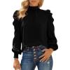 imageDokotoo Womens 2024 Long Sleeve High Neck Puff Long Sleeve Casual Loose Shirts Tops and BlousesBlack