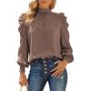 imageDokotoo Womens 2024 Long Sleeve High Neck Puff Long Sleeve Casual Loose Shirts Tops and BlousesBrown