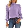 imageDokotoo Womens 2024 Long Sleeve High Neck Puff Long Sleeve Casual Loose Shirts Tops and BlousesPurple