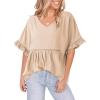imageDokotoo Womens Blouses Smocked Casual V Neck Ruffle Bell Half Sleeve Shirts TopApricot