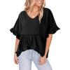 imageDokotoo Womens Blouses Smocked Casual V Neck Ruffle Bell Half Sleeve Shirts TopBlack