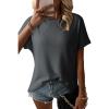 imageDokotoo Womens Casual Boat Neck Short Sleeve Waffle Knit Shirts Loose Summer Tunic Tops BlousesDark Grey