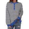 imageDokotoo Womens Casual Crewneck Color Block Striped Oversized Sweatshirt Long Sleeve Shirts Tunic TopsBlack