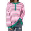 imageDokotoo Womens Casual Crewneck Color Block Striped Oversized Sweatshirt Long Sleeve Shirts Tunic TopsPink