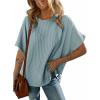 imageDokotoo Womens Casual Oversized Short Sleeve Solid Color Loose Texture Knit Tunic Tops BlousesBeau Blue