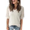 imageDokotoo Womens Casual Short Sleeve Loose Crochet Tunic Tops Lightweight Knit Pullover Sweater BlousesWhite