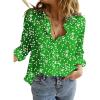 imageDokotoo Womens Casual V Neck Alicia Floral Print Roll Up Long Sleeve Chiffon Button Down Blouses Bohemian Top ShirtsGreen 2