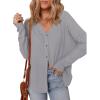 imageDokotoo Womens Casual V Neck Waffle Knit Button Down Long Sleeve Shirts Loose TopsLight Grey