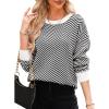 imageDokotoo Womens Crewneck Cute Sweaters 2024 Striped Colorblock Fall Winter Knitted Pullover TopsBlack