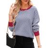 imageDokotoo Womens Crewneck Cute Sweaters 2024 Striped Colorblock Fall Winter Knitted Pullover TopsBlue Stripe
