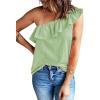 imageDokotoo Womens One Shoulder Tops Ruffled Solid Tunic Shirts Sleeveless Loose Tank TopGreen