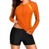 imageDokotoo Womens Rash Guard Long Sleeve Sun Protection Swim Shirts Swim Top 14 Zip Summer Quick Dry Surf ShirtsCarrot