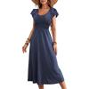 imageDokotoo Womens Ruffle Short Sleeve High Waisted Midi Dress 2025 Spring Summer Casual Crewneck ALine DressBlue