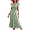 imageDokotoo Womens Ruffle Short Sleeve High Waisted Midi Dress 2025 Spring Summer Casual Crewneck ALine DressSmoke Green