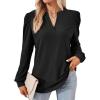 imageDokotoo Womens Spring Fashion 2025 Long Sleeve Tops Dressy Casual Blouses Trendy V Neck Puff Sleeve Shirts Business OutfitsBlack
