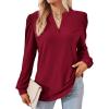 imageDokotoo Womens Spring Fashion 2025 Long Sleeve Tops Dressy Casual Blouses Trendy V Neck Puff Sleeve Shirts Business OutfitsBurgundy