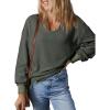 imageDokotoo Womens Spring Outfits V Neck Waffle Knit Tops Cropped Sweaters Long Sleeve Pullover Crop TopMoss Green