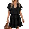 imageDokotoo Womens Spring Summer 2025 Short Sleeve Split V Neck Ruffle Chiffon Elegant Mini Short Skirt DressesZ Black