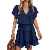 imageDokotoo Womens Spring Summer 2025 Short Sleeve Split V Neck Ruffle Chiffon Elegant Mini Short Skirt DressesZ Blue