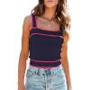 imageDokotoo Womens Square Neck Knit Crop Tank Tops 2025 Slim Fit Y2K Color Block Sleeveless Cami ShirtsDark Blue