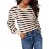 imageDokotoo Womens Striped Sweaters Puff Long Sleeve Crewneck Ribbed Knit Pullover Jumper TopsBeige