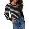 imageDokotoo Womens Striped Sweaters Puff Long Sleeve Crewneck Ribbed Knit Pullover Jumper TopsBlack