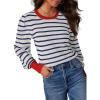imageDokotoo Womens Striped Sweaters Puff Long Sleeve Crewneck Ribbed Knit Pullover Jumper TopsRed Stripe