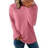 imageDokotoo Womens Tops Long Sleeve Lightweight Shirts 2025 Fall Fashion Clothing Trendy Tops Crewneck Knit Basic TeePeach Blossom